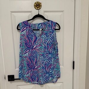 Lulu-B Vibrant Floral Sleeveless Top - Blue and Purple